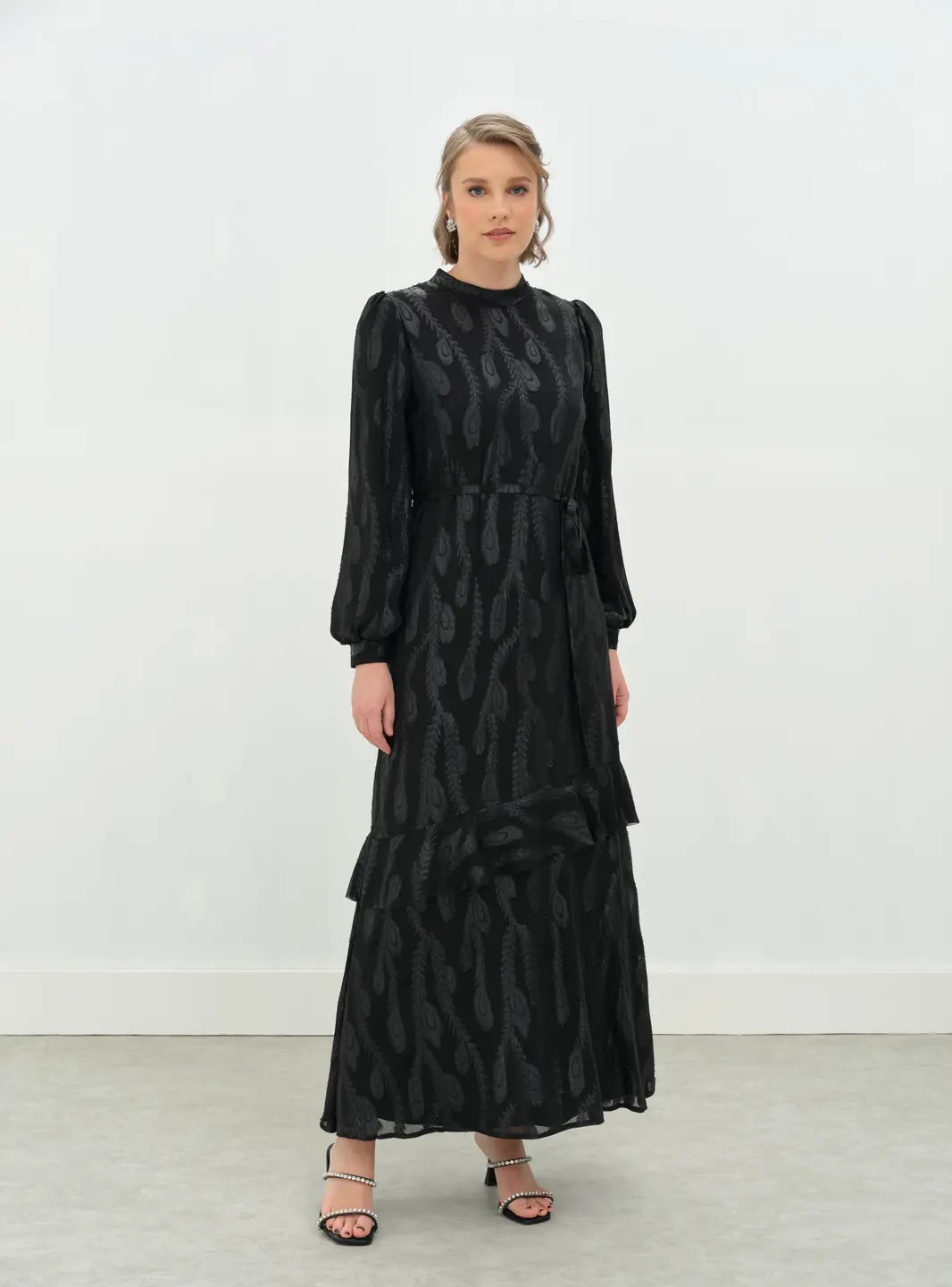 FLOUNCED GLITTERED CHIFFON DRESS